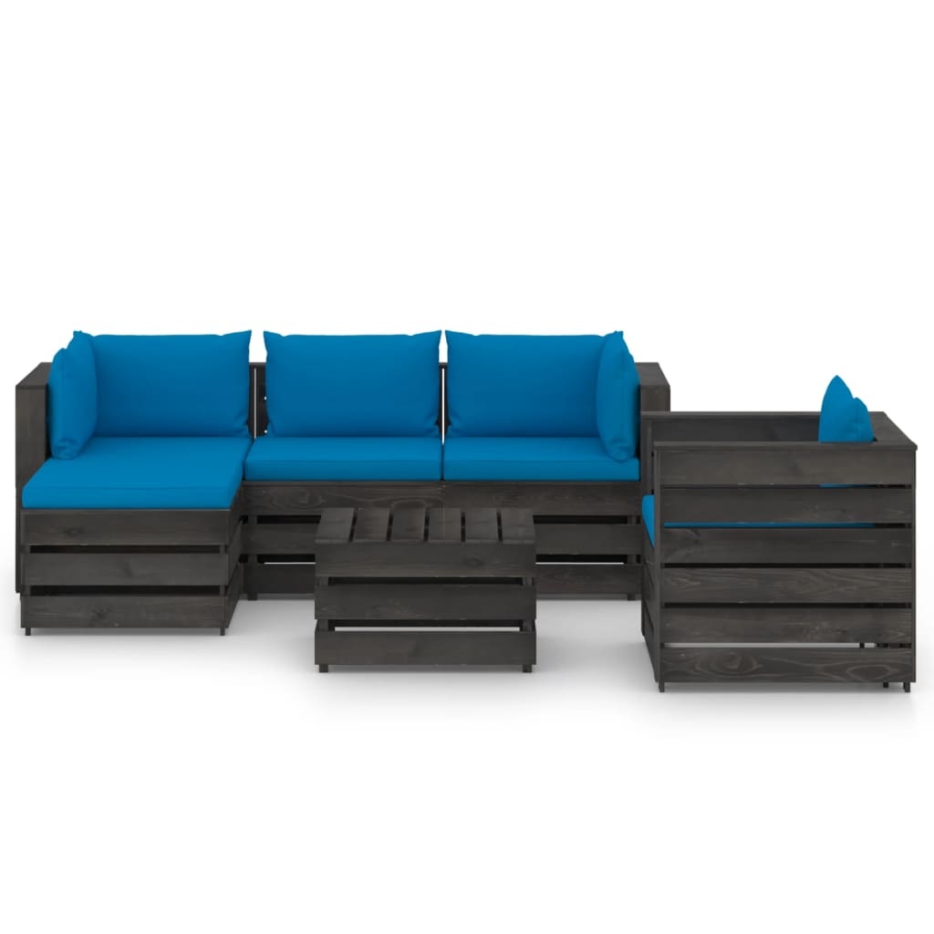 VidaXL 6-delige Loungeset met kussens grijs geïmpregneerd hout