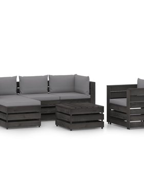 VidaXL 6-delige Loungeset met kussens grijs geïmpregneerd hout