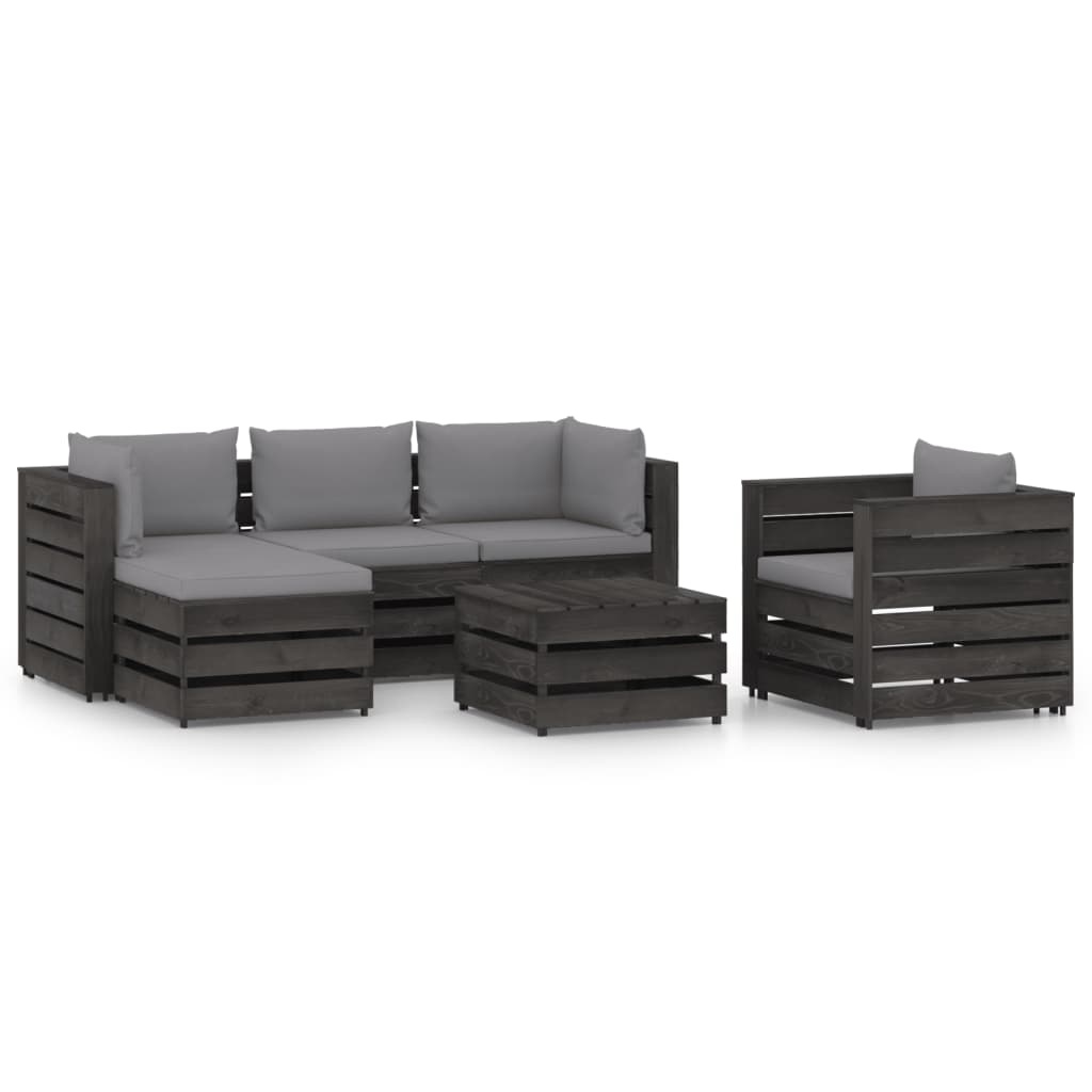 VidaXL 6-delige Loungeset met kussens grijs geïmpregneerd hout