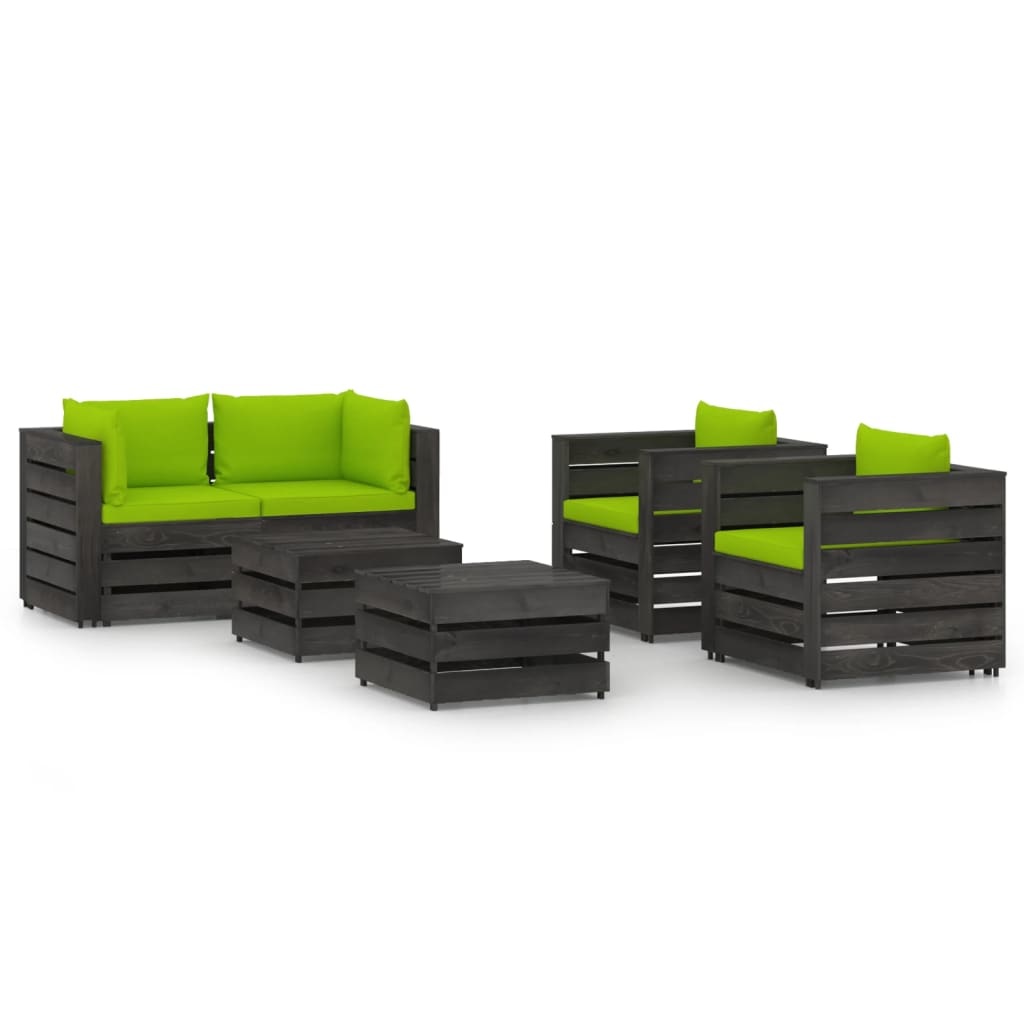 VidaXL 6-delige Loungeset met kussens grijs geïmpregneerd hout