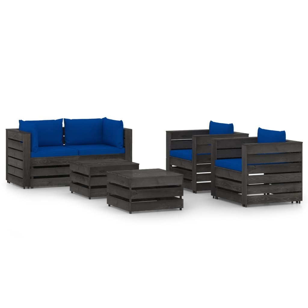 VidaXL 6-delige Loungeset met kussens grijs geïmpregneerd hout
