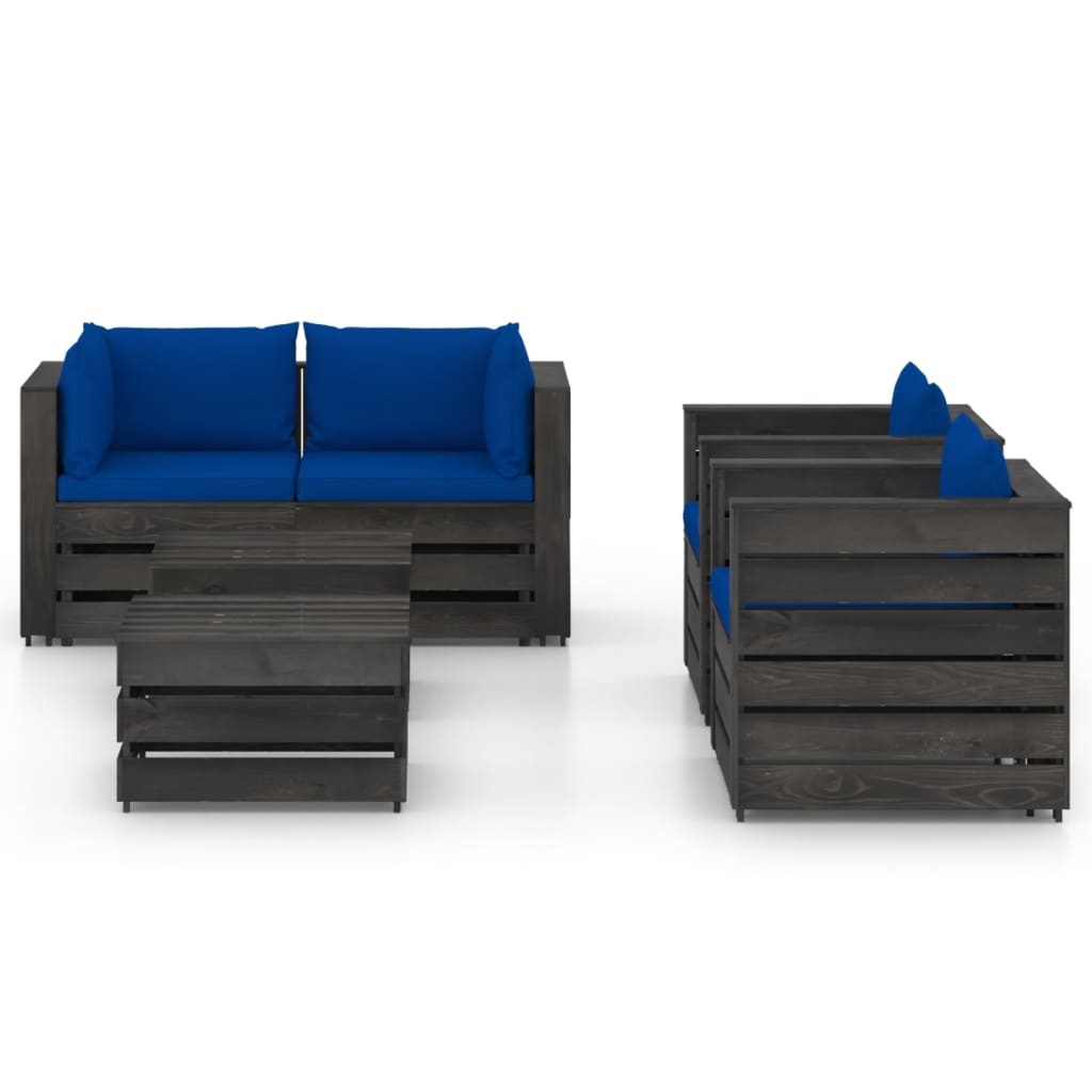 VidaXL 6-delige Loungeset met kussens grijs geïmpregneerd hout