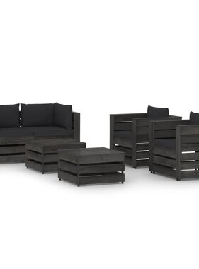 VidaXL 6-delige Loungeset met kussens grijs geïmpregneerd hout