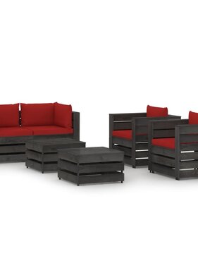 VidaXL 6-delige Loungeset met kussens grijs geïmpregneerd hout