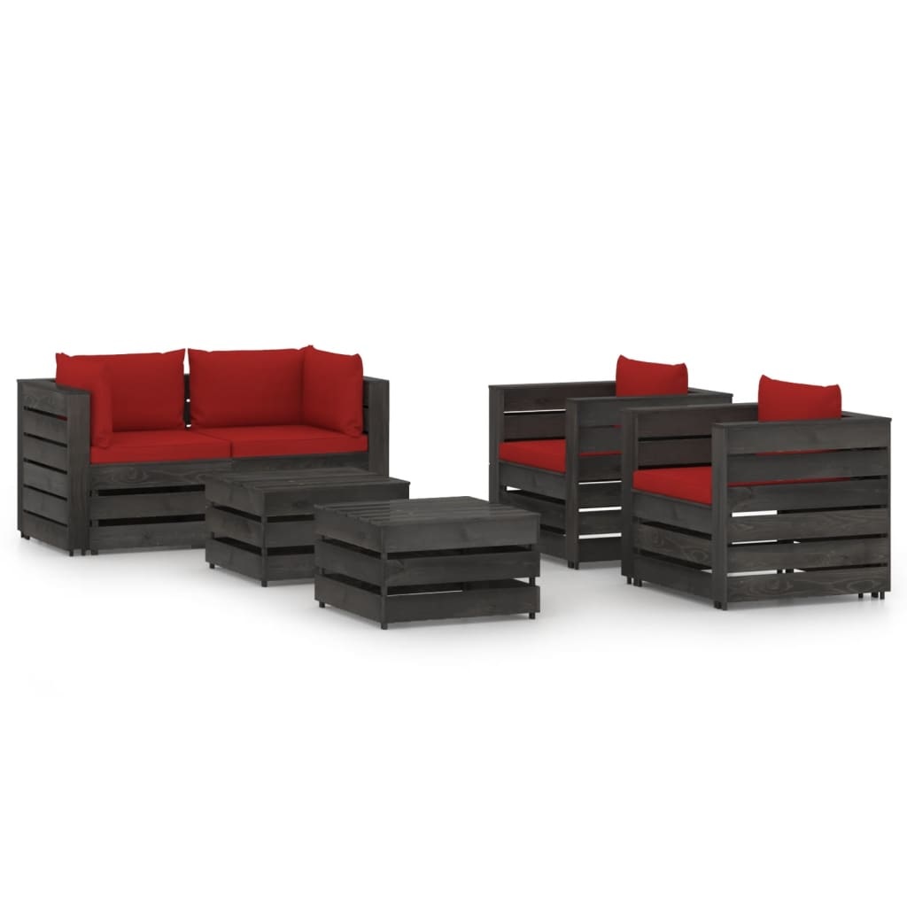 VidaXL 6-delige Loungeset met kussens grijs geïmpregneerd hout