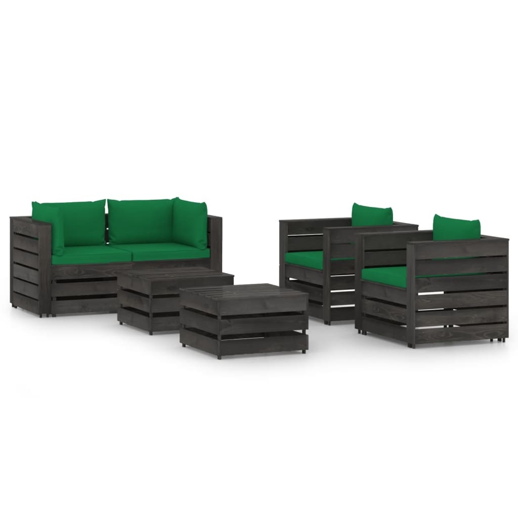 VidaXL 6-delige Loungeset met kussens grijs geïmpregneerd hout