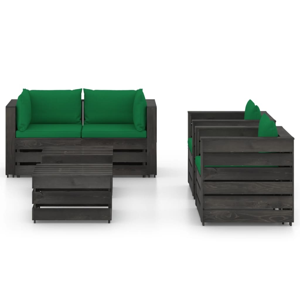 VidaXL 6-delige Loungeset met kussens grijs geïmpregneerd hout