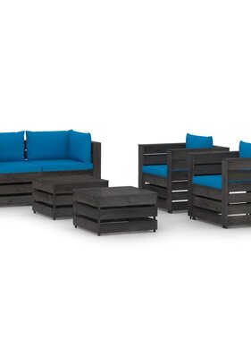 VidaXL 6-delige Loungeset met kussens grijs geïmpregneerd hout