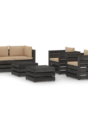 VidaXL 6-delige Loungeset met kussens grijs geïmpregneerd hout