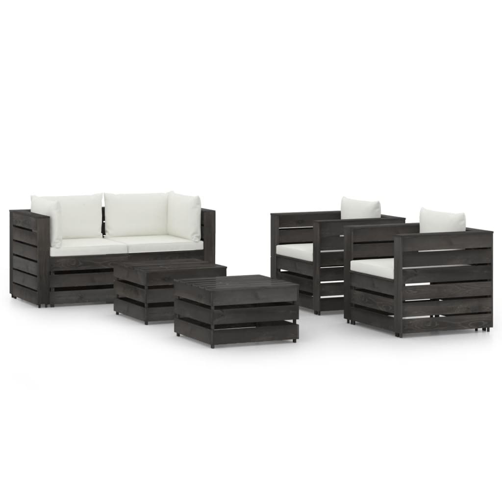 VidaXL 6-delige Loungeset met kussens grijs geïmpregneerd hout