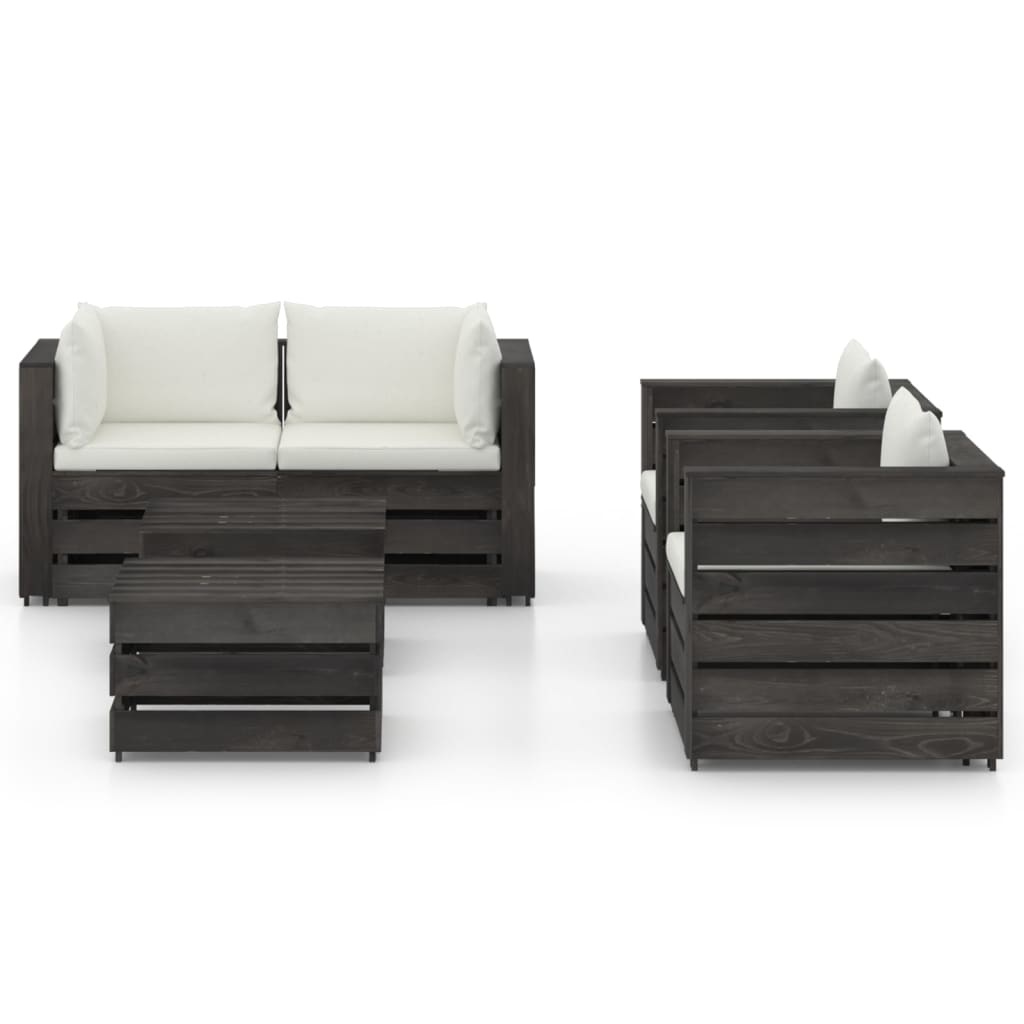 VidaXL 6-delige Loungeset met kussens grijs geïmpregneerd hout