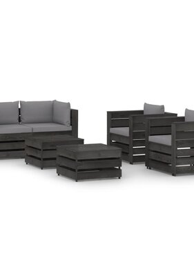 VidaXL 6-delige Loungeset met kussens grijs geïmpregneerd hout
