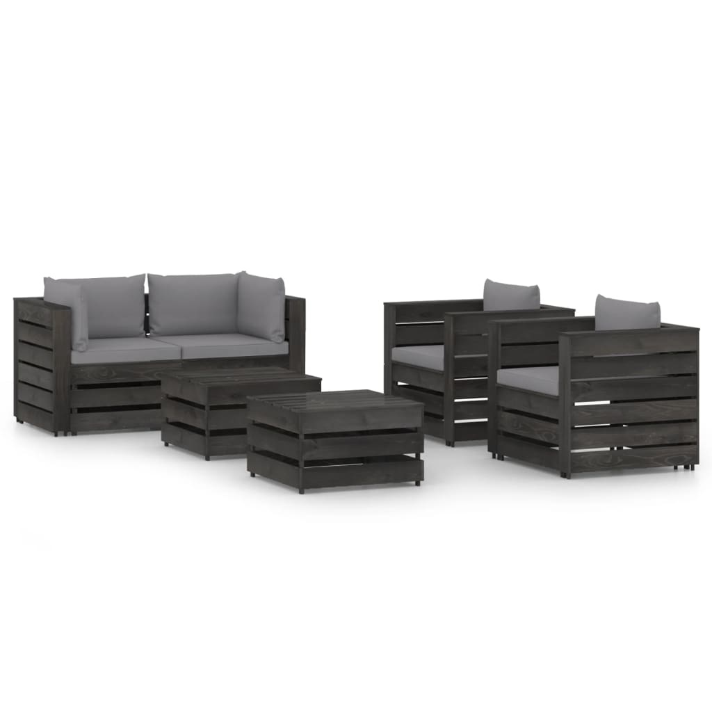 VidaXL 6-delige Loungeset met kussens grijs geïmpregneerd hout