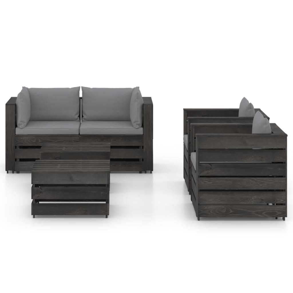 VidaXL 6-delige Loungeset met kussens grijs geïmpregneerd hout
