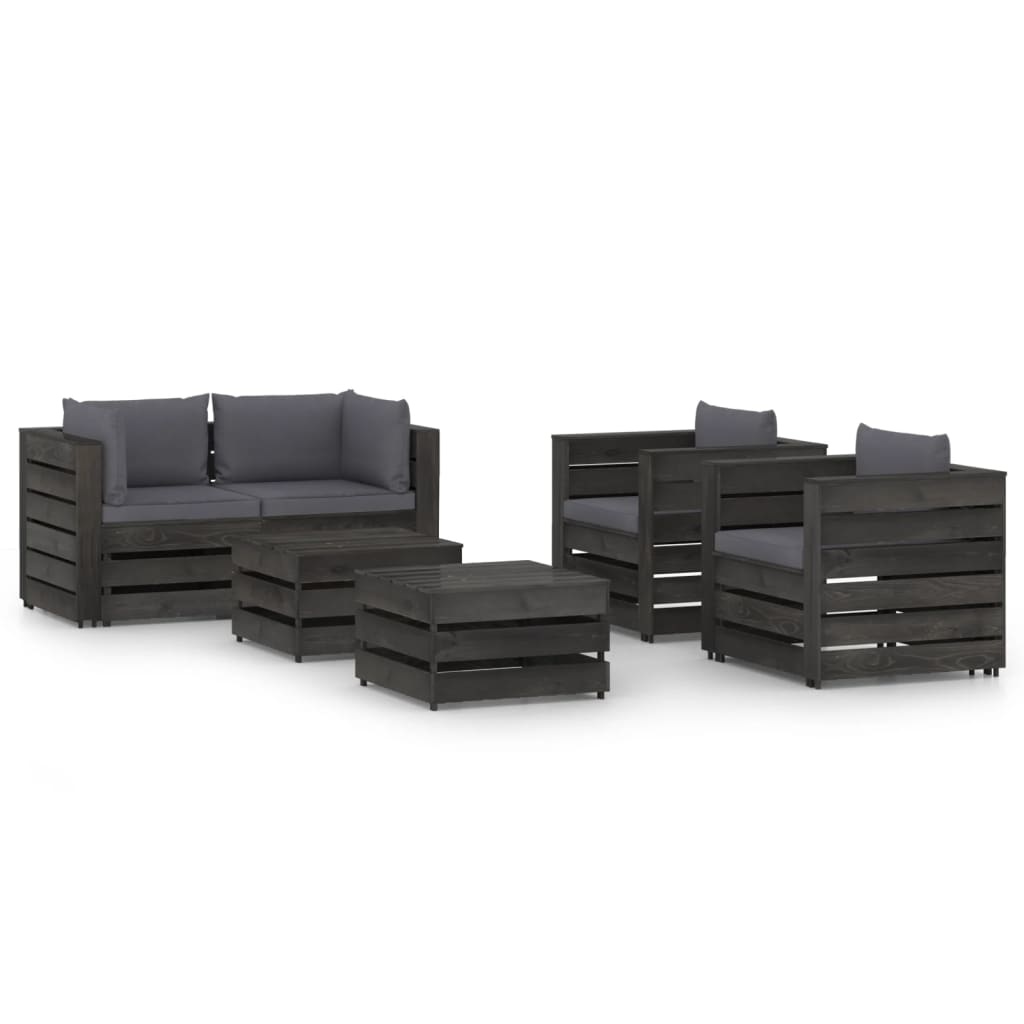 VidaXL 6-delige Loungeset met kussens grijs geïmpregneerd hout
