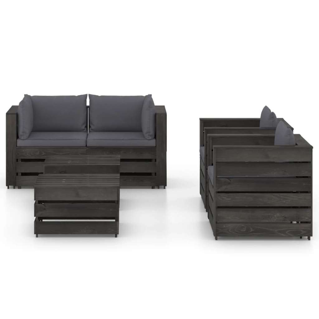 VidaXL 6-delige Loungeset met kussens grijs geïmpregneerd hout