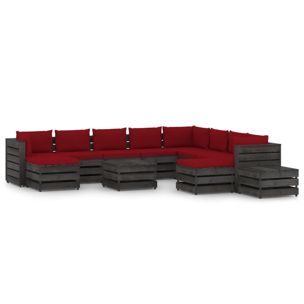 VidaXL 12-delige Loungeset met kussens grijs geïmpregneerd hout