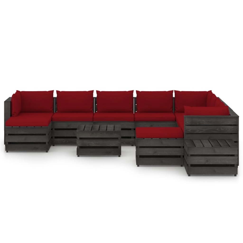 VidaXL 12-delige Loungeset met kussens grijs geïmpregneerd hout