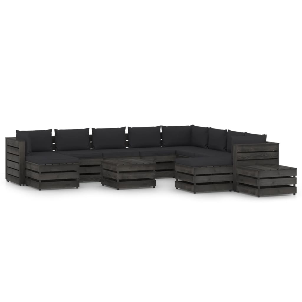 VidaXL 12-delige Loungeset met kussens grijs geïmpregneerd hout
