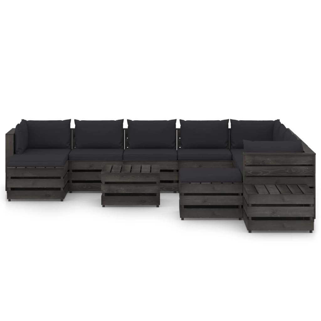 VidaXL 12-delige Loungeset met kussens grijs geïmpregneerd hout