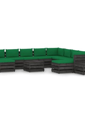 VidaXL 12-delige Loungeset met kussens grijs geïmpregneerd hout