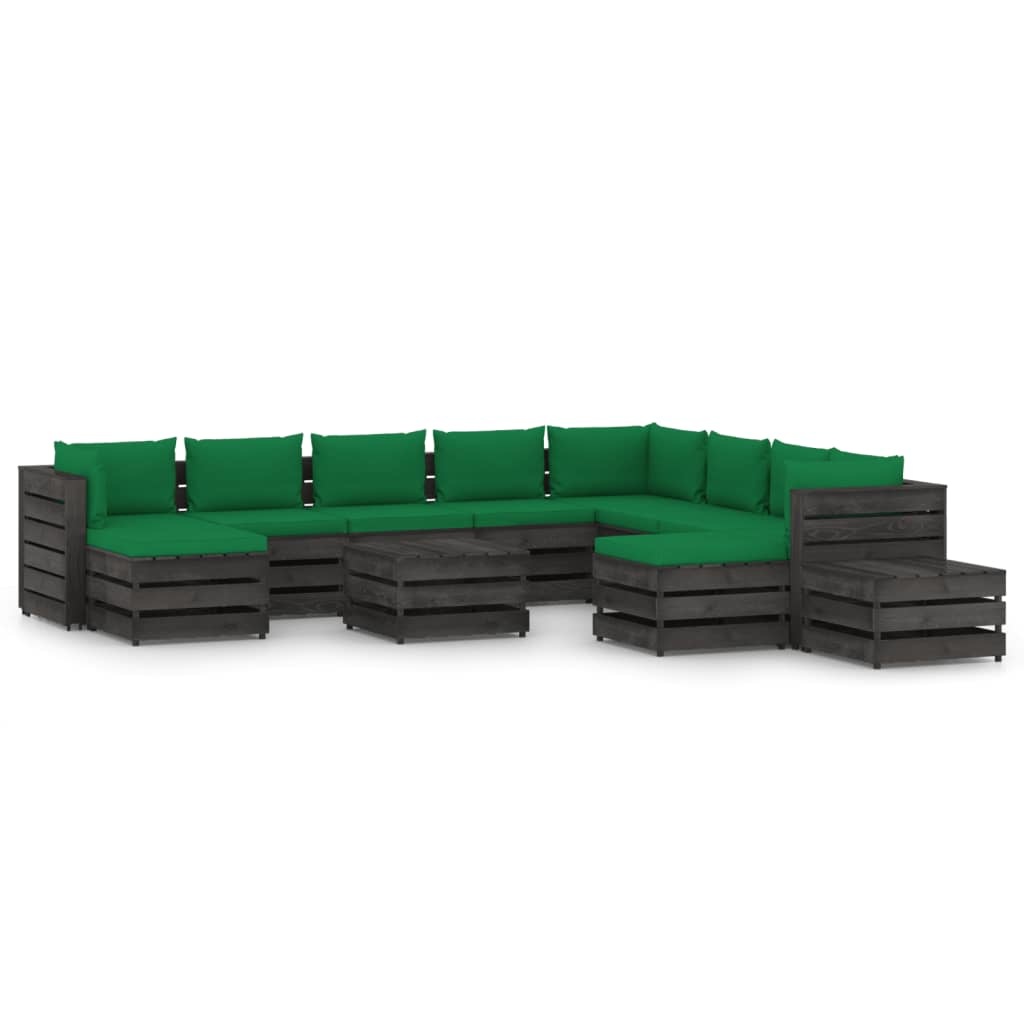 VidaXL 12-delige Loungeset met kussens grijs geïmpregneerd hout