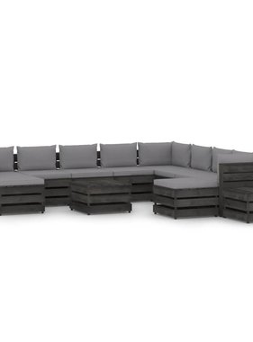VidaXL 12-delige Loungeset met kussens grijs geïmpregneerd hout