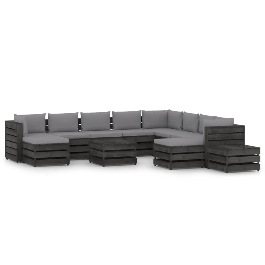 VidaXL 12-delige Loungeset met kussens grijs geïmpregneerd hout