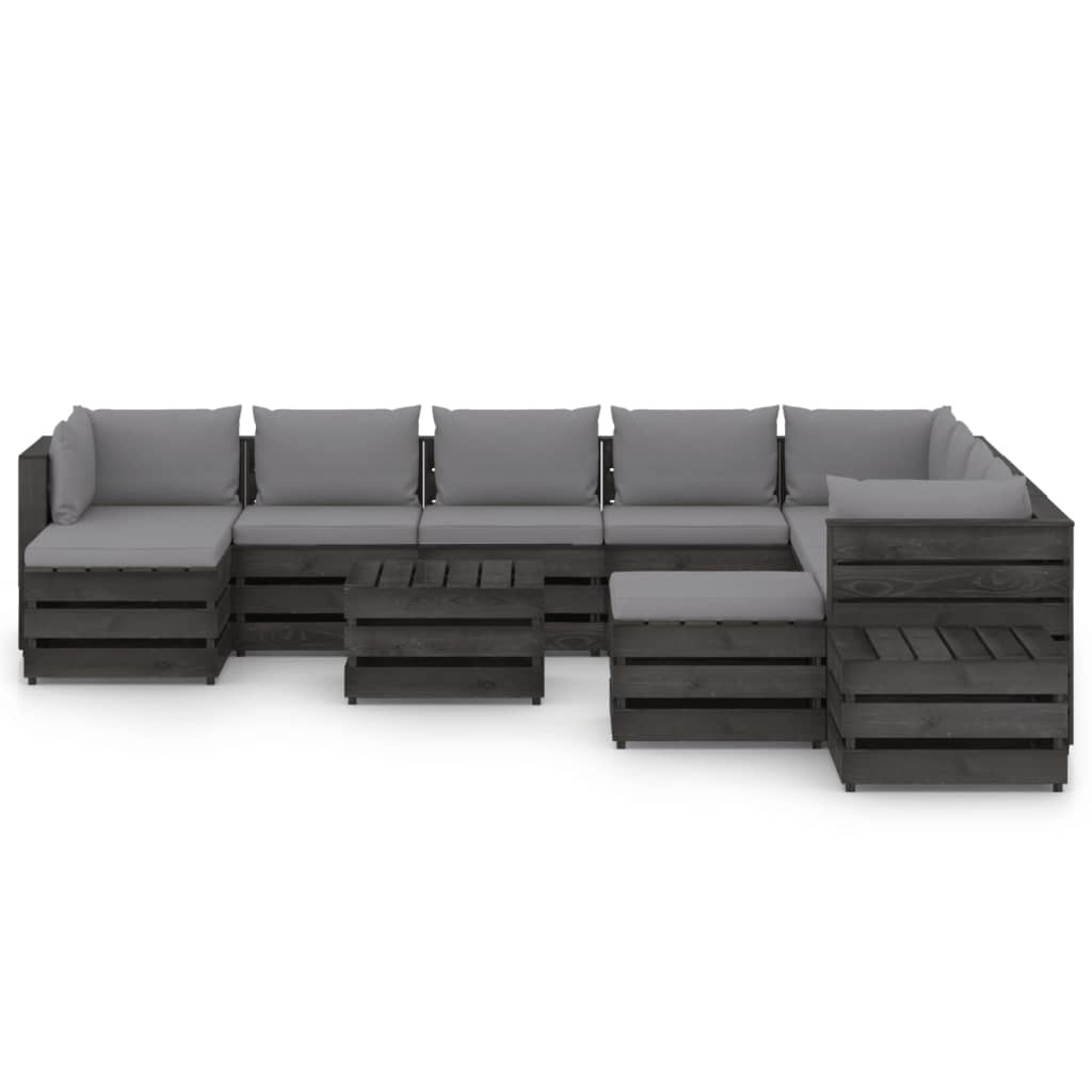 VidaXL 12-delige Loungeset met kussens grijs geïmpregneerd hout