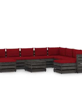 VidaXL 11-delige Loungeset met kussens grijs geïmpregneerd hout
