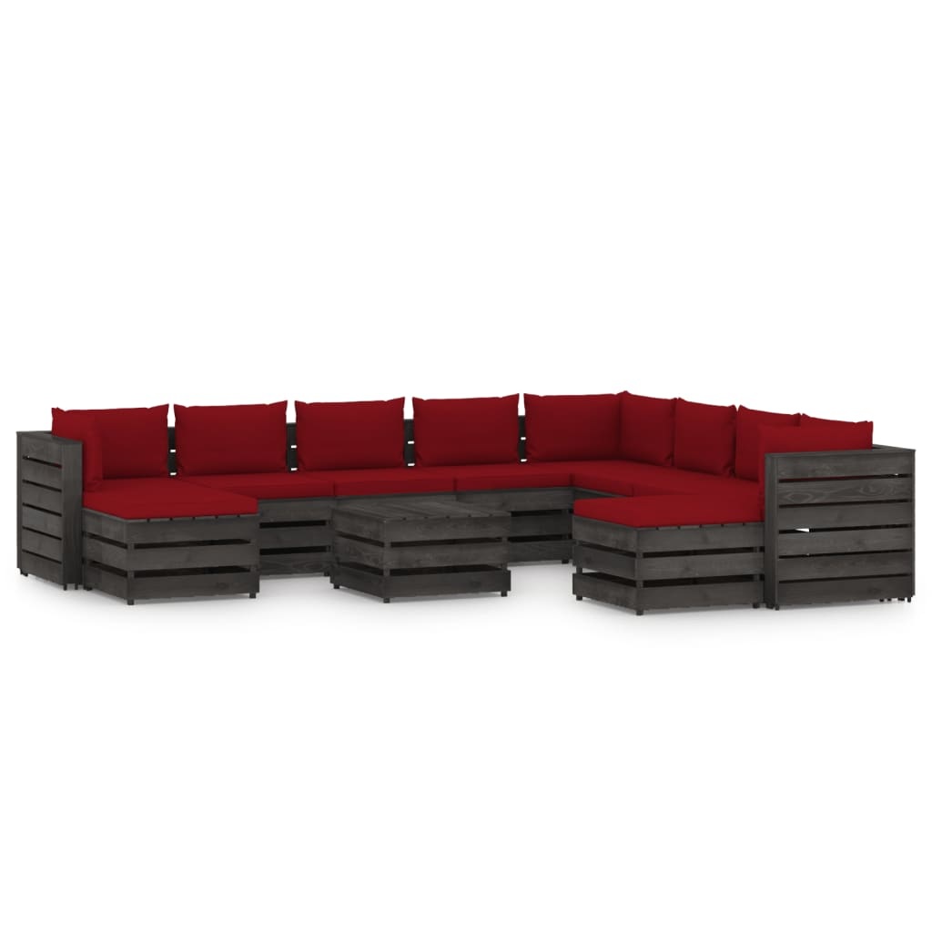 VidaXL 11-delige Loungeset met kussens grijs geïmpregneerd hout