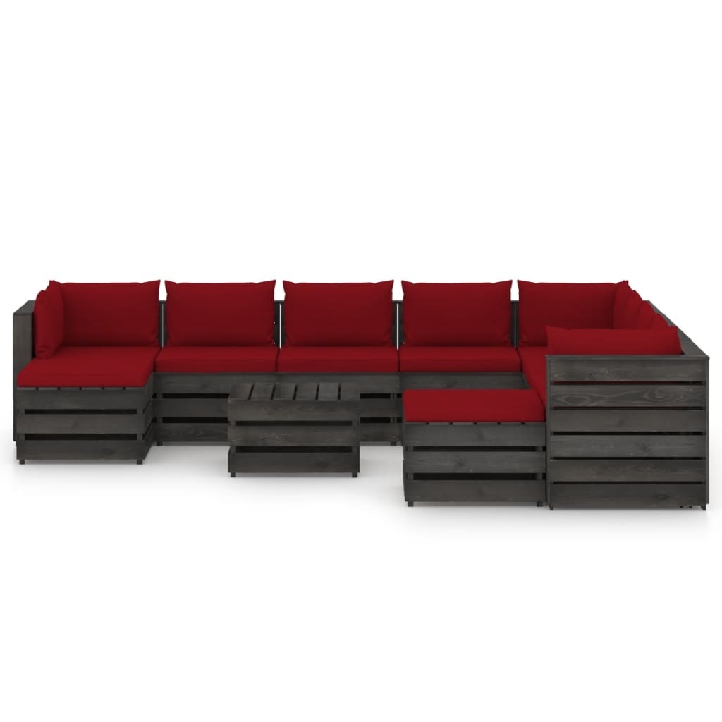 VidaXL 11-delige Loungeset met kussens grijs geïmpregneerd hout