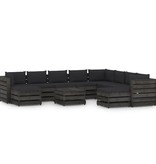 VidaXL 11-delige Loungeset met kussens grijs geïmpregneerd hout