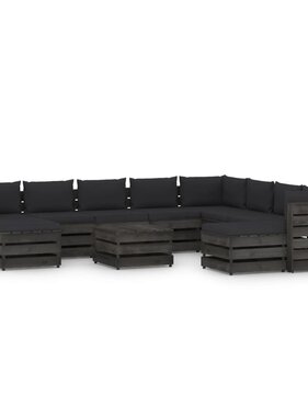 VidaXL 11-delige Loungeset met kussens grijs geïmpregneerd hout