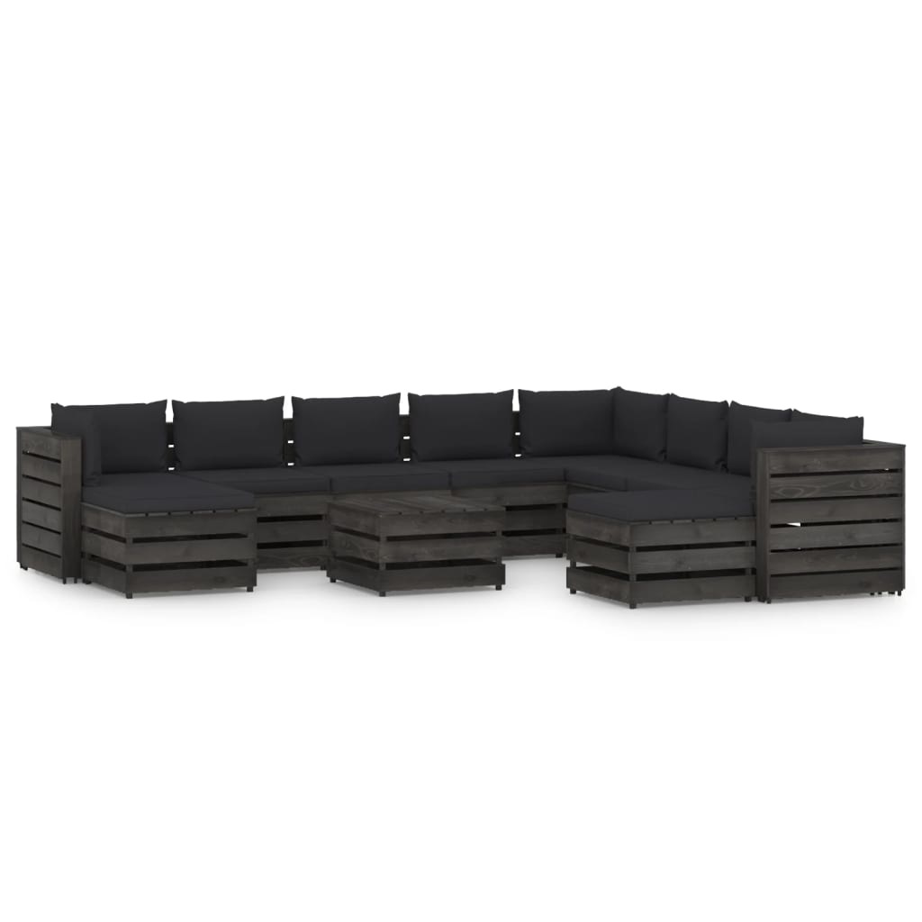 VidaXL 11-delige Loungeset met kussens grijs geïmpregneerd hout