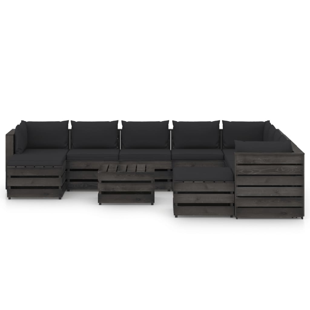 VidaXL 11-delige Loungeset met kussens grijs geïmpregneerd hout