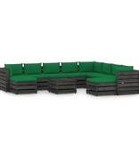 VidaXL 11-delige Loungeset met kussens grijs geïmpregneerd hout
