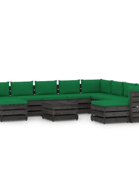 VidaXL 11-delige Loungeset met kussens grijs geïmpregneerd hout