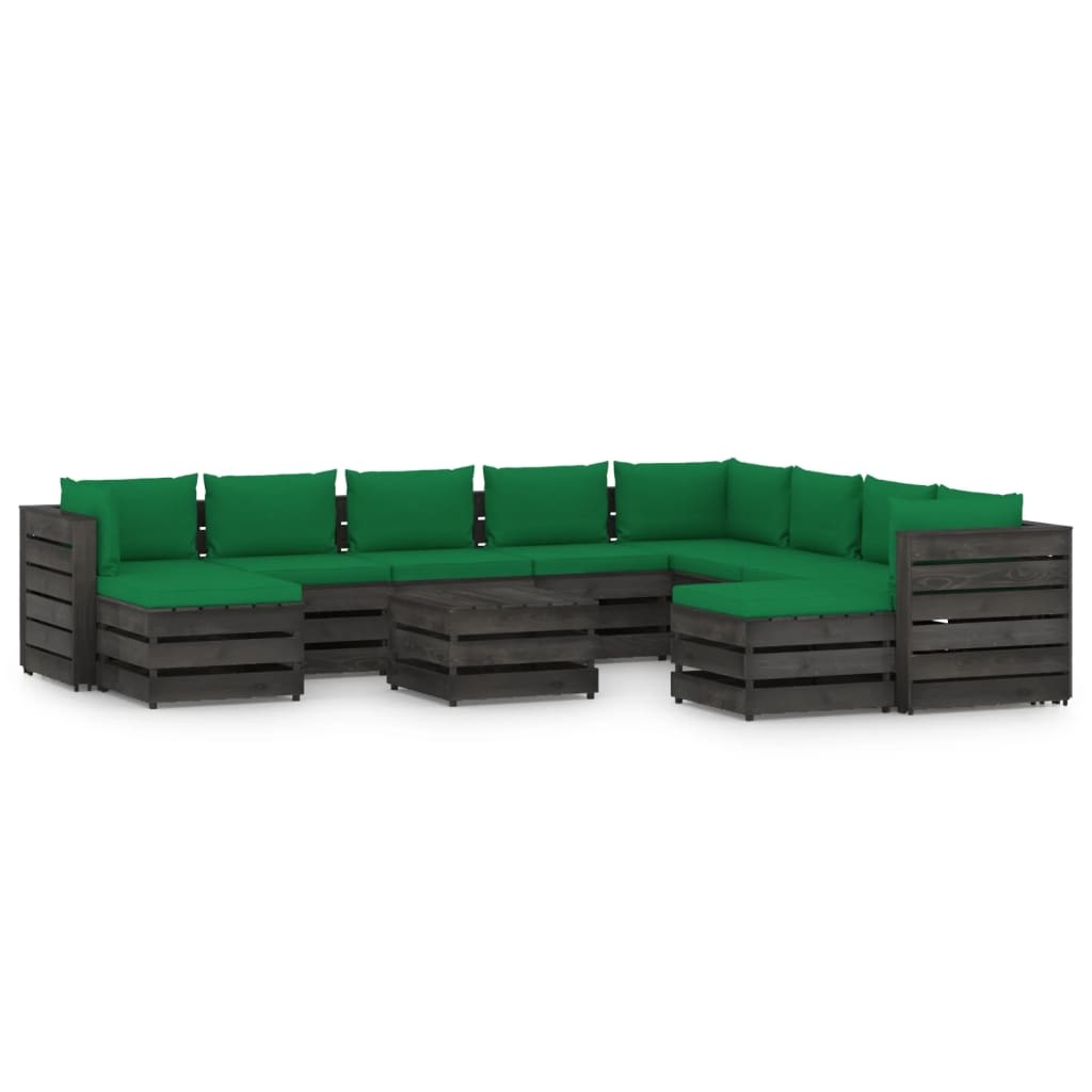 VidaXL 11-delige Loungeset met kussens grijs geïmpregneerd hout