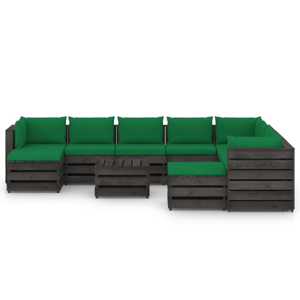 VidaXL 11-delige Loungeset met kussens grijs geïmpregneerd hout