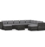 VidaXL 11-delige Loungeset met kussens grijs geïmpregneerd hout