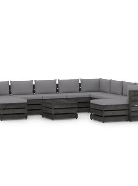 VidaXL 11-delige Loungeset met kussens grijs geïmpregneerd hout