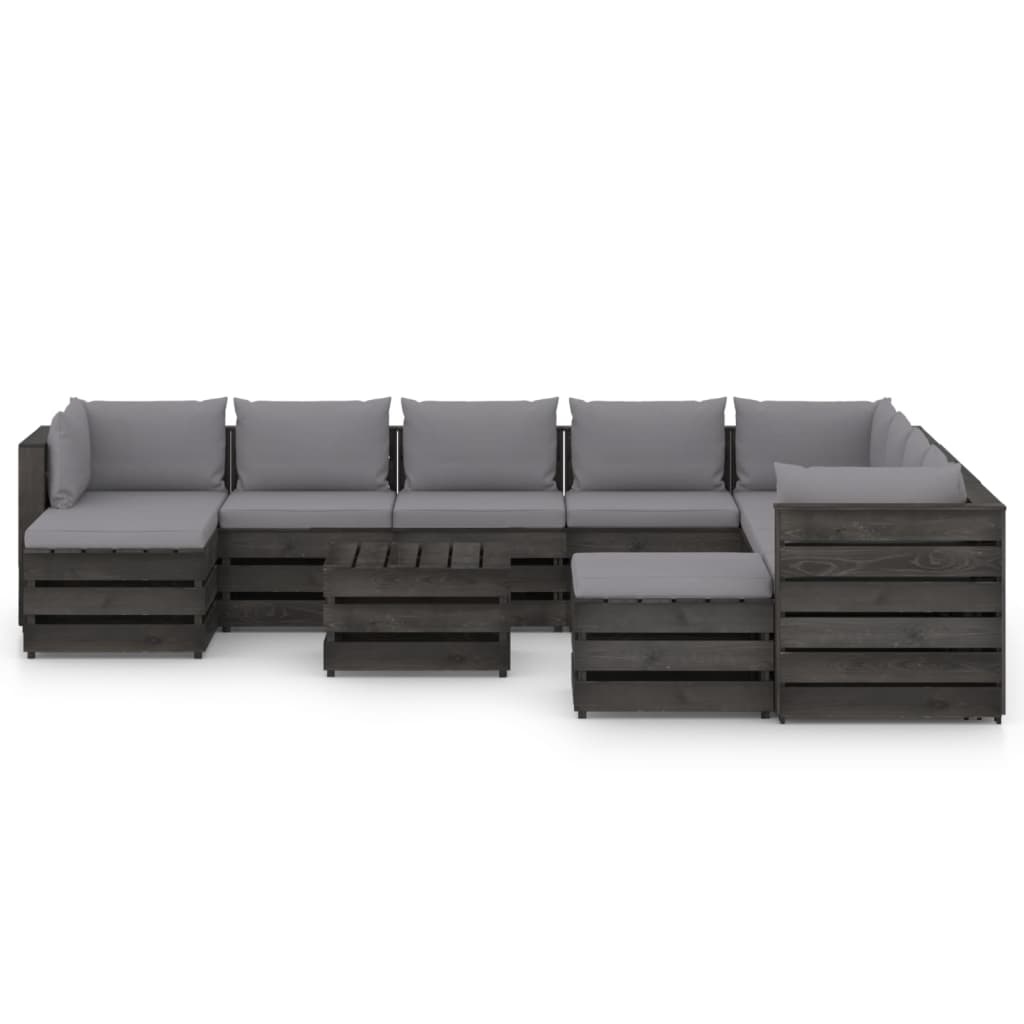 VidaXL 11-delige Loungeset met kussens grijs geïmpregneerd hout