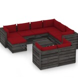 VidaXL 10-delige Loungeset met kussens grijs geïmpregneerd hout