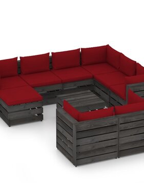 VidaXL 10-delige Loungeset met kussens grijs geïmpregneerd hout
