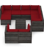 VidaXL 10-delige Loungeset met kussens grijs geïmpregneerd hout
