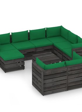 VidaXL 10-delige Loungeset met kussens grijs geïmpregneerd hout