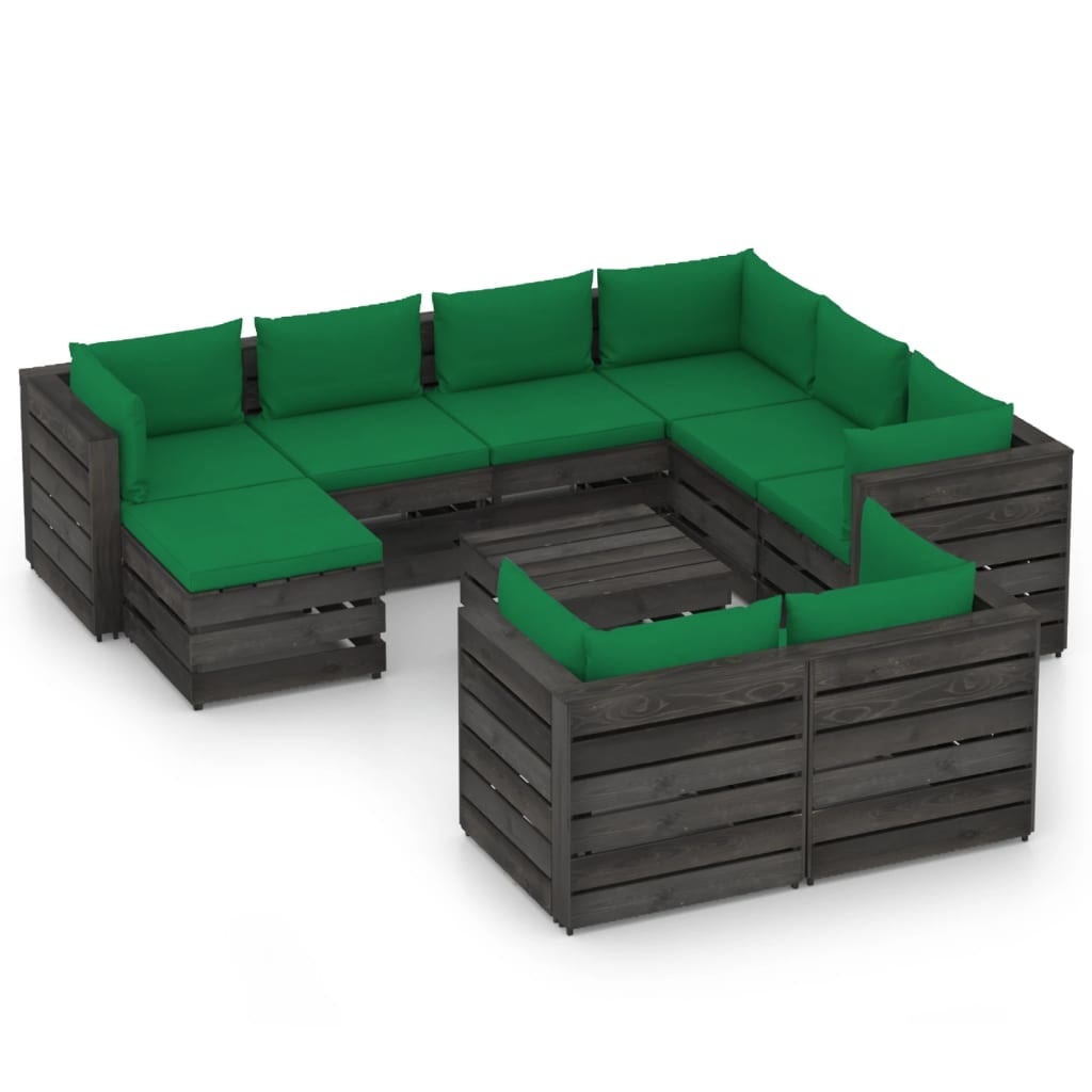 VidaXL 10-delige Loungeset met kussens grijs geïmpregneerd hout
