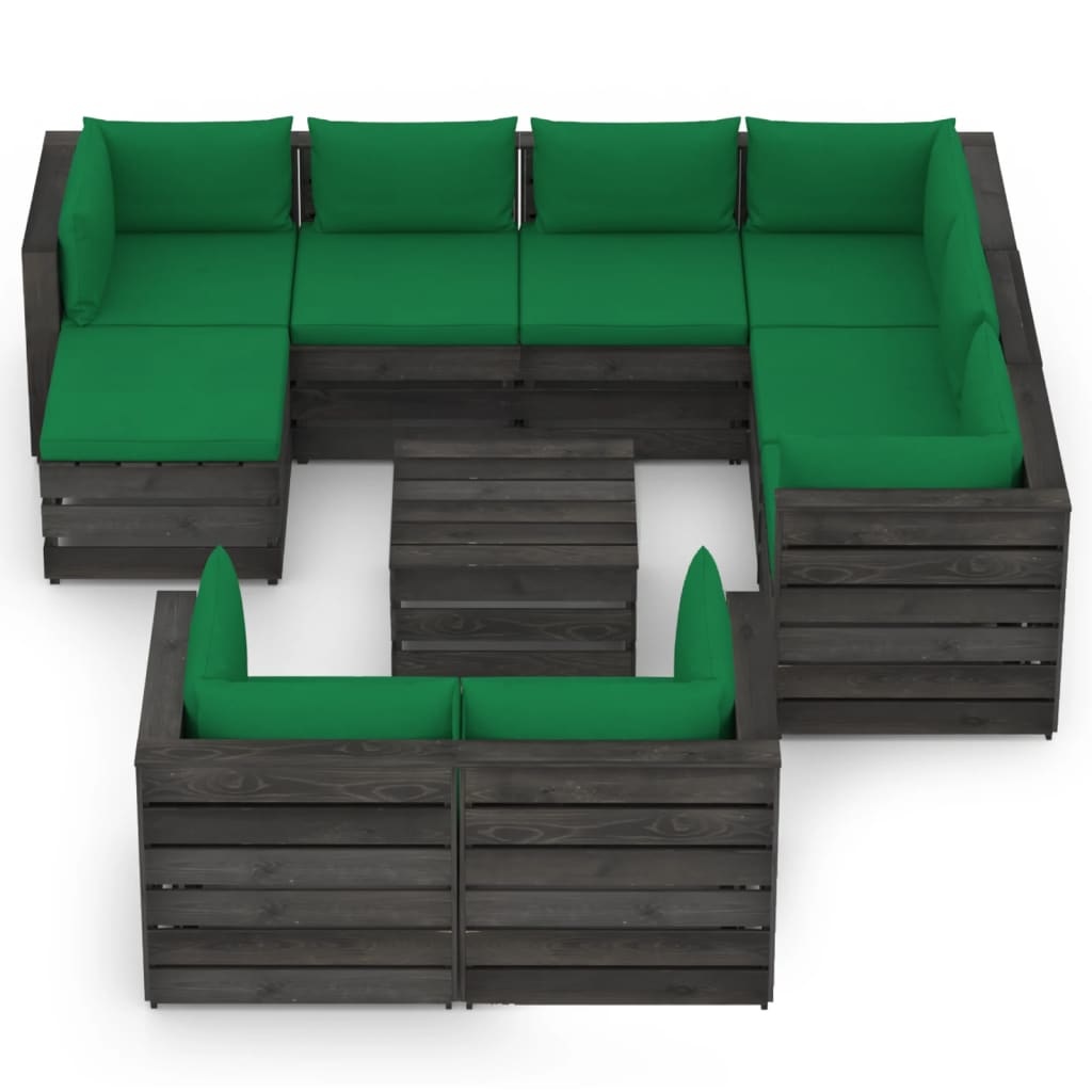 VidaXL 10-delige Loungeset met kussens grijs geïmpregneerd hout