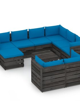 VidaXL 10-delige Loungeset met kussens grijs geïmpregneerd hout